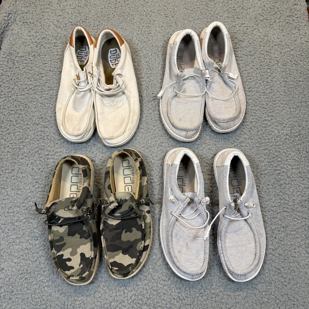 Hey Dude Mens Loafers Bundle 4 Pairs Camo White Grey Slip On Shoes 12 13 Canvas